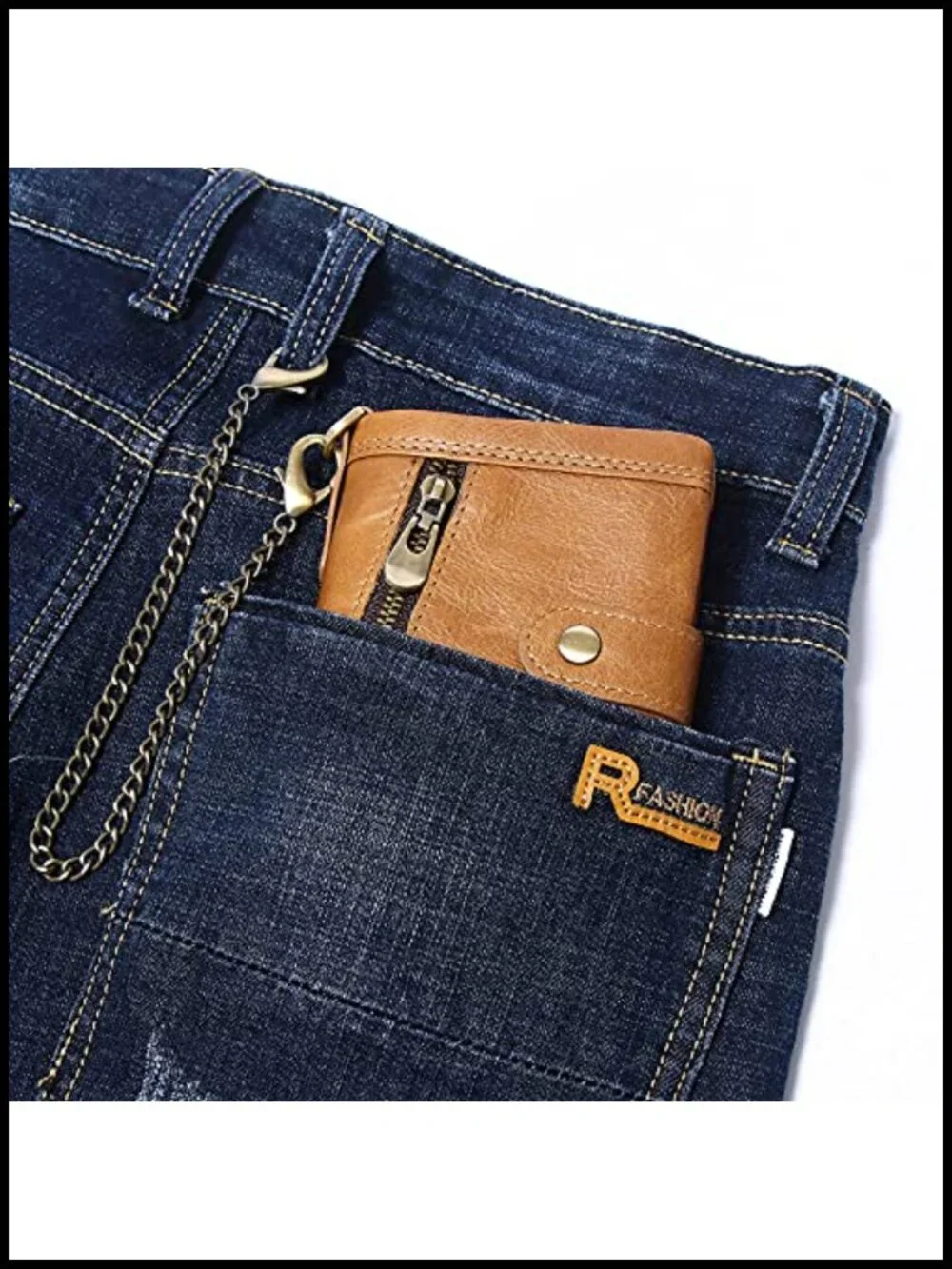 Genuine Leather RFID Bifold Wallet with Anti-Theft Chain, Multifunctional Card